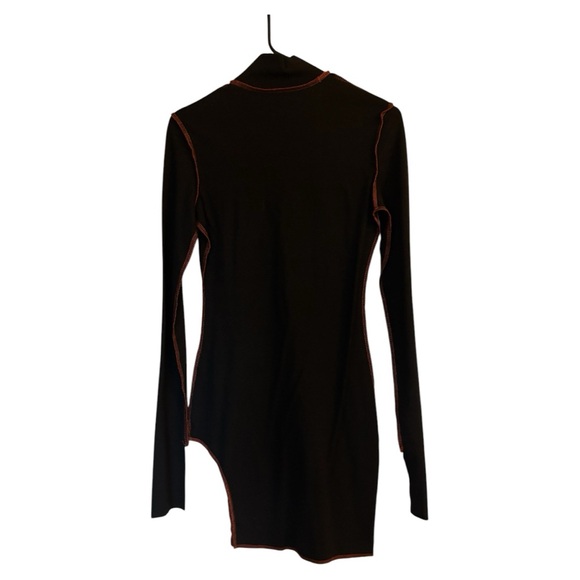 NWOT black long sleeve orange contrast cut out mockneck goth bodycon mini dress - Picture 3 of 7
